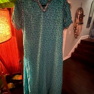 Teal Dress with Beaded Accents